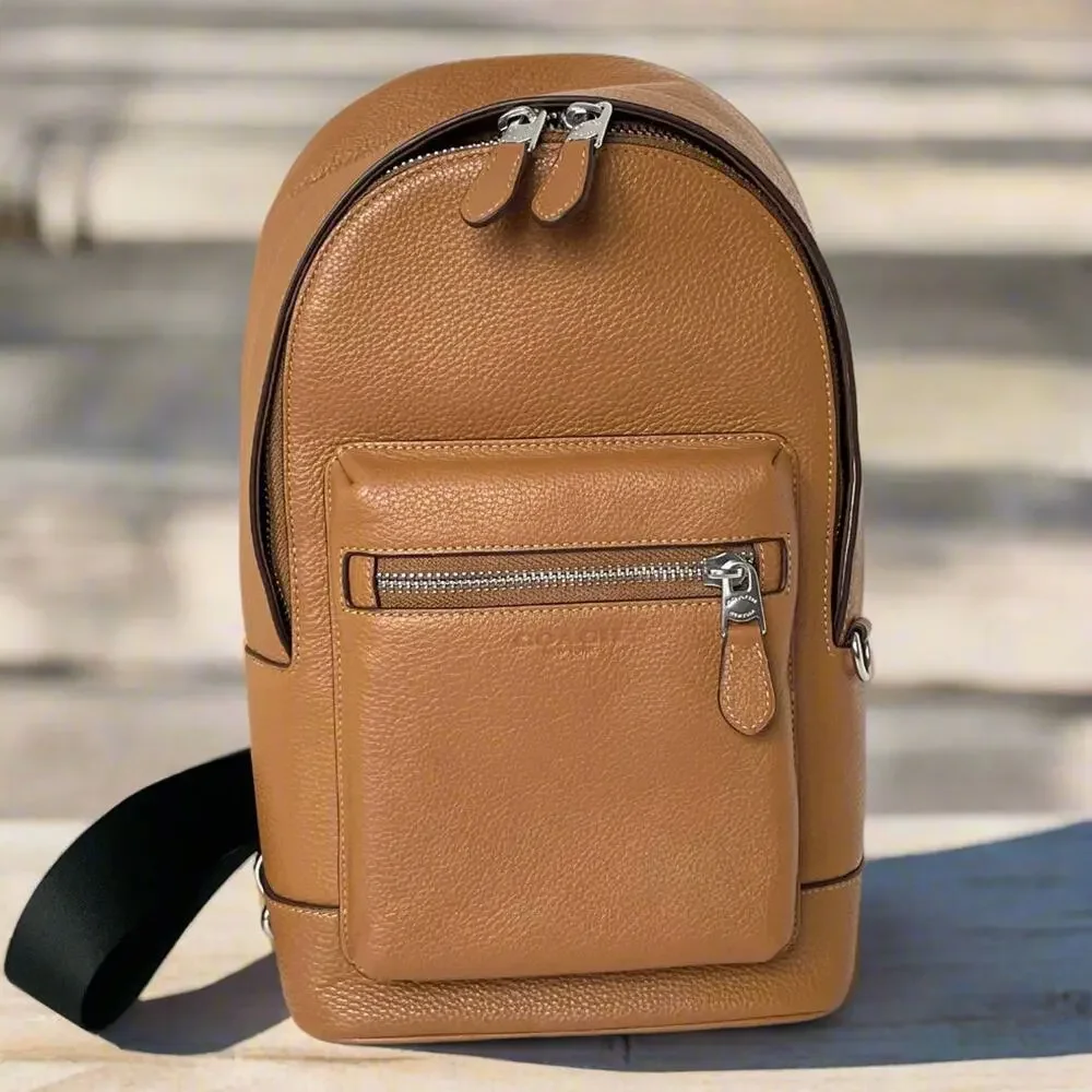 Coach West Pack Brown Pebbled Leather Sling Backpack 2540